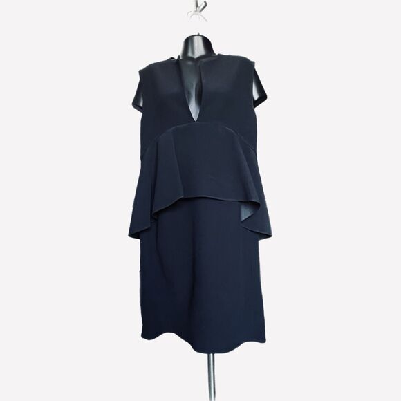 CELINE Phoebe Philo Peplum Black Mini Dress Empire Waist 40 US M/8 Crepe - Picture 2 of 12